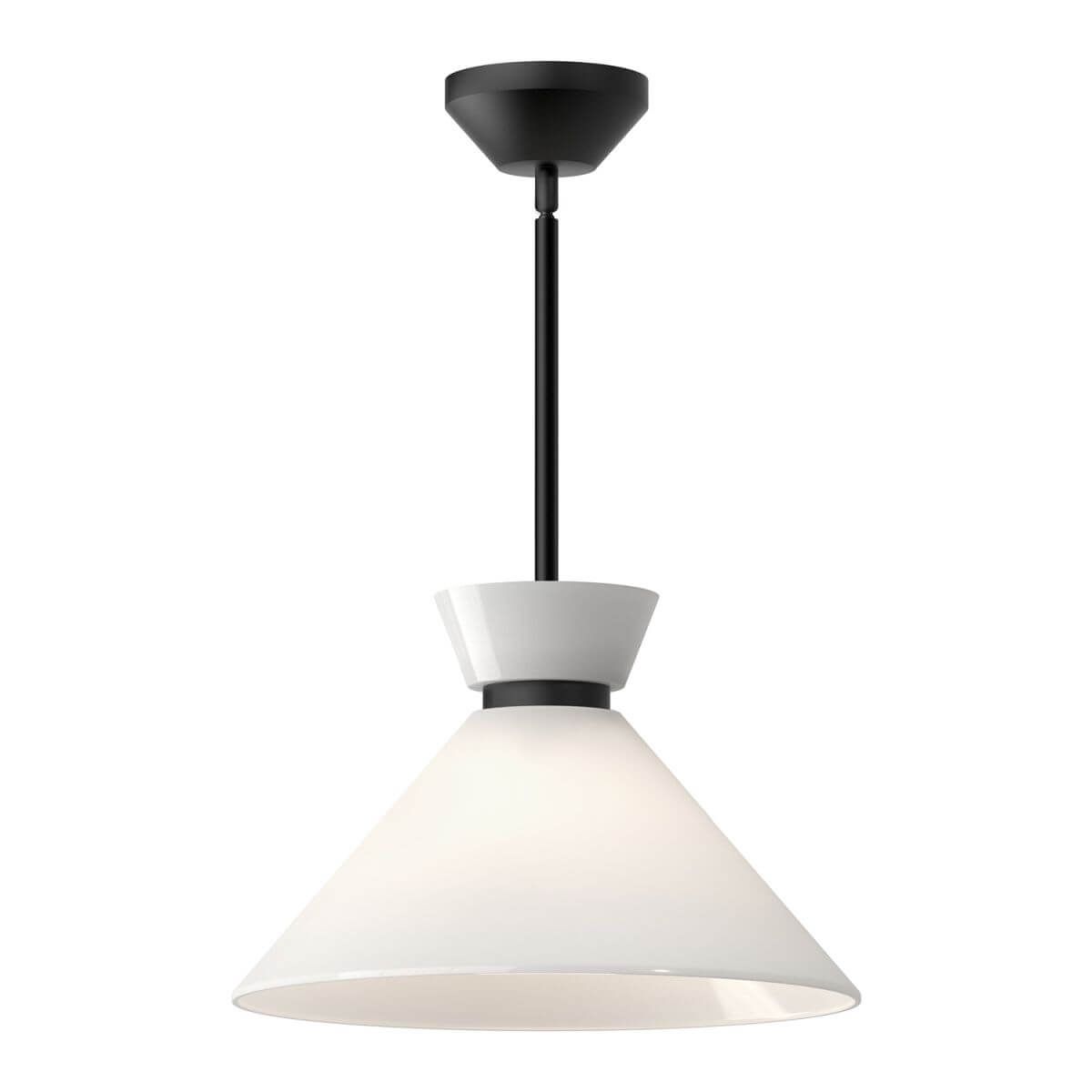 Alora Mood PD470514MBGO 14" Halston 1-Light Mini Pendant Fixture - Matte Black / Glossy Opal Glass Shade