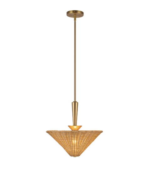 Alora Mood PD497016BGRA Bridgette 16-in Brushed Gold/Rattan Socket Pendant