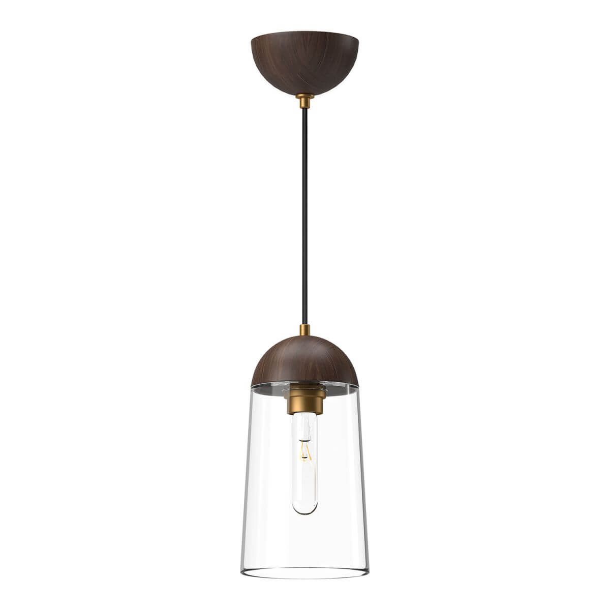 Alora Mood PD542207AGWT 6" Emil 1-Light LED Mini Pendant - Aged Gold-Walnut / Clear Glass