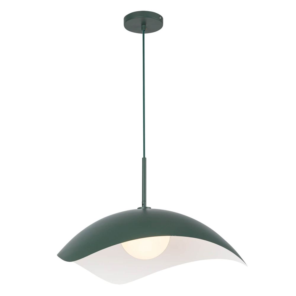 Kuzco Lighting PD55922-PGN Kirby 1 Light 22 inch Pendant in Pine Green with Opal Glass and Steel Shade, Voltage 120V, Wattage 60W