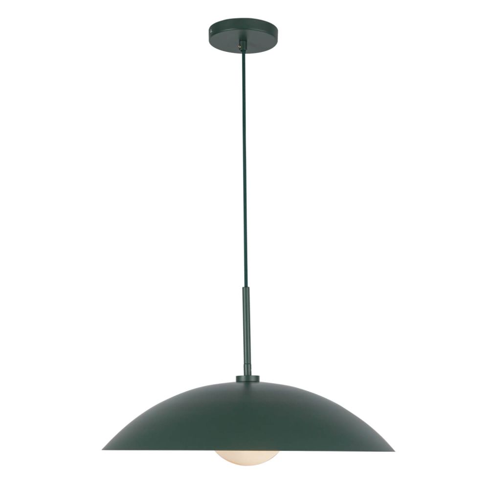 Kuzco Lighting PD56019-PGN Regent 1 Light 19 inch Pendant in Pine Green with Opal Glass and Steel Shade, Voltage 120V, Wattage 60W