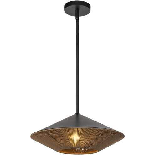 Alora Mood PD633215MBBR Daphne 1 Light 15 inch Pendant Ceiling Light Matte Black and Brown Cotton Rope Finish
