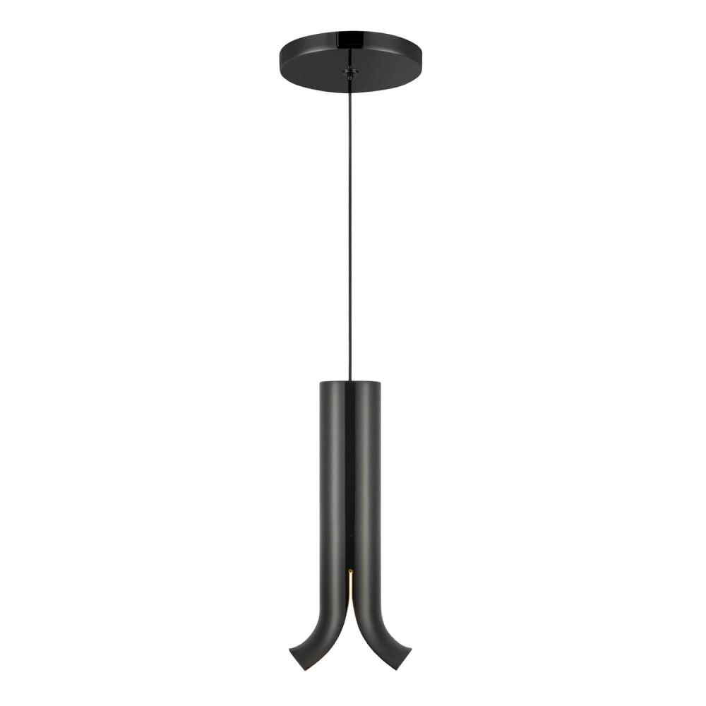 Kuzco Lighting PD89709-GBK Husk 4 inch LED Pendant in Glossy Black with Clear Glass and Stainless Steel Shade, Color Temperature 3000K, Voltage 120V, Wattage 7W