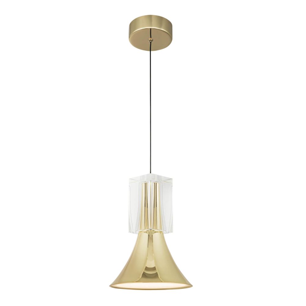 Kuzco Lighting PD94108-MRB/CC-UNV Floe 8 inch LED Pendant in Metallic Brass with Steel Shade and Frosted Acrylic Diffuser, Voltage 120-277V, Color Temperature 3000K