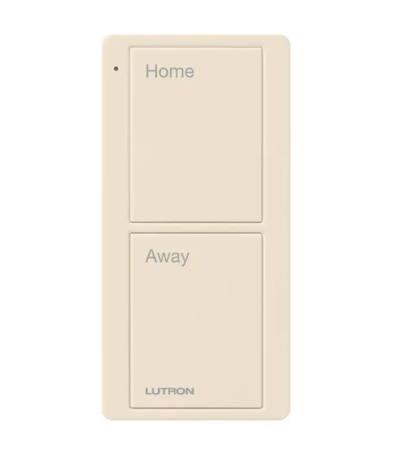 Lutron PJ2-2B-GLA-P01 2-Button Scene Pico Smart Remote - Pre-engraved Text ("Home/Away") - Light Almond