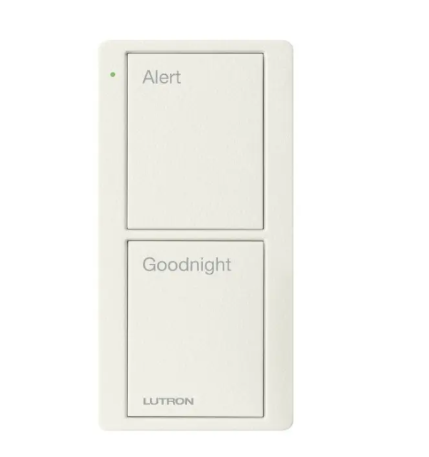 Lutron PJ2-2B-TBI-P02 2-Button Scene Pico Smart Remote - Pre-engraved Text ("Alert/Goodnight") - Biscuit