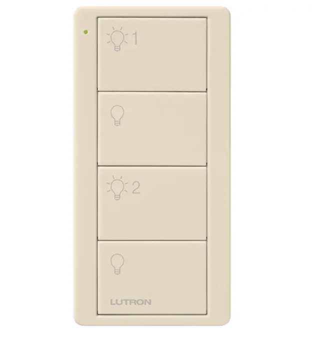 Lutron PJ2-4B-GLA-L21 4-Button Pico Smart Remote - 2 Group Control - Light Icons - Light Almond