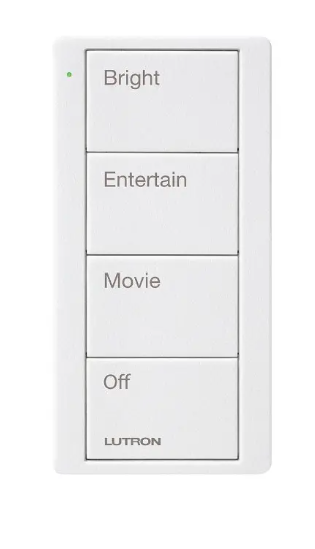 Lutron PJ2-4B-TSW-P01 4-Button Pico Smart Remote - Scene Keypad - Family Room Text Engraving - Snow Finish