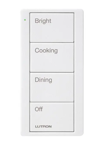 Lutron PJ2-4B-TSW-P02 4-Button Pico Smart Remote - Scene Keypad - Kitchen Text Engraving - Snow Finish