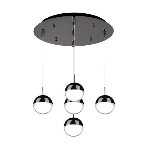 Kuzco Lighting MP402801BC-05 Pluto 4-in 5 Head Multi Pendant Ceiling Light - CCT: 3000K - Finish: Black Chrome