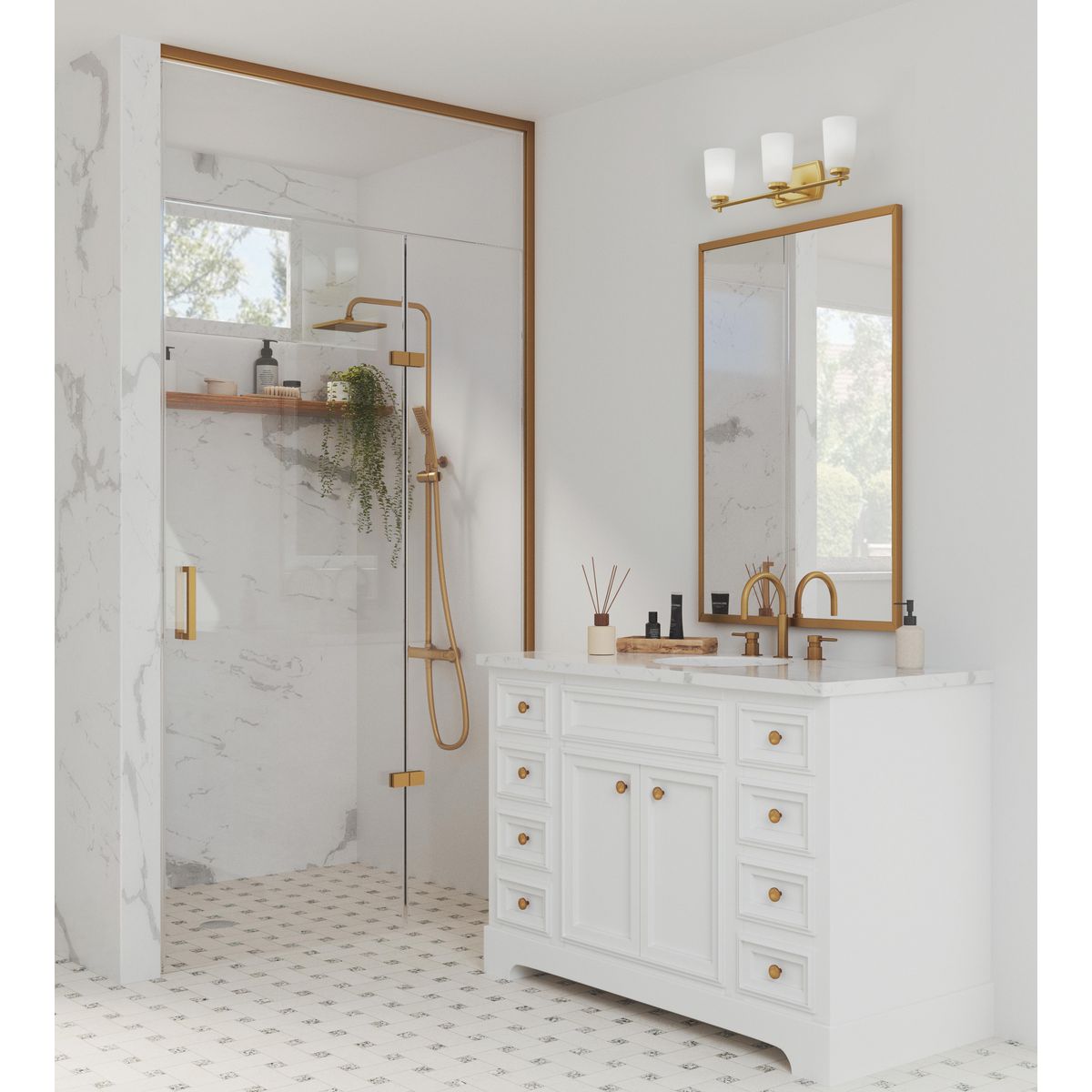 Progress Lighting P300467-012 Adley 3 light satin brass bath vanity wall light in bathroom