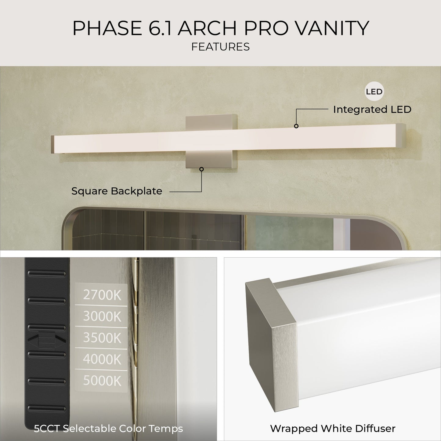 Progress Lighting P300551-009-CS Phase 6.1 LED 36 Inch Brushed Nickel Bath Vanity Wall Light - Image 6