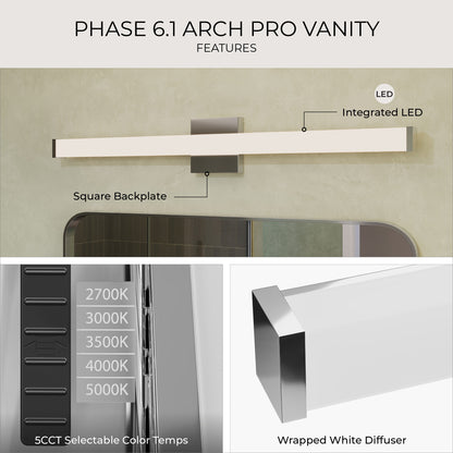 Progress Lighting P300551-015-CS Phase 6.1 LED 36 inch Polished Chrome Linear Bath Vanity Wall Light - Features Infographic