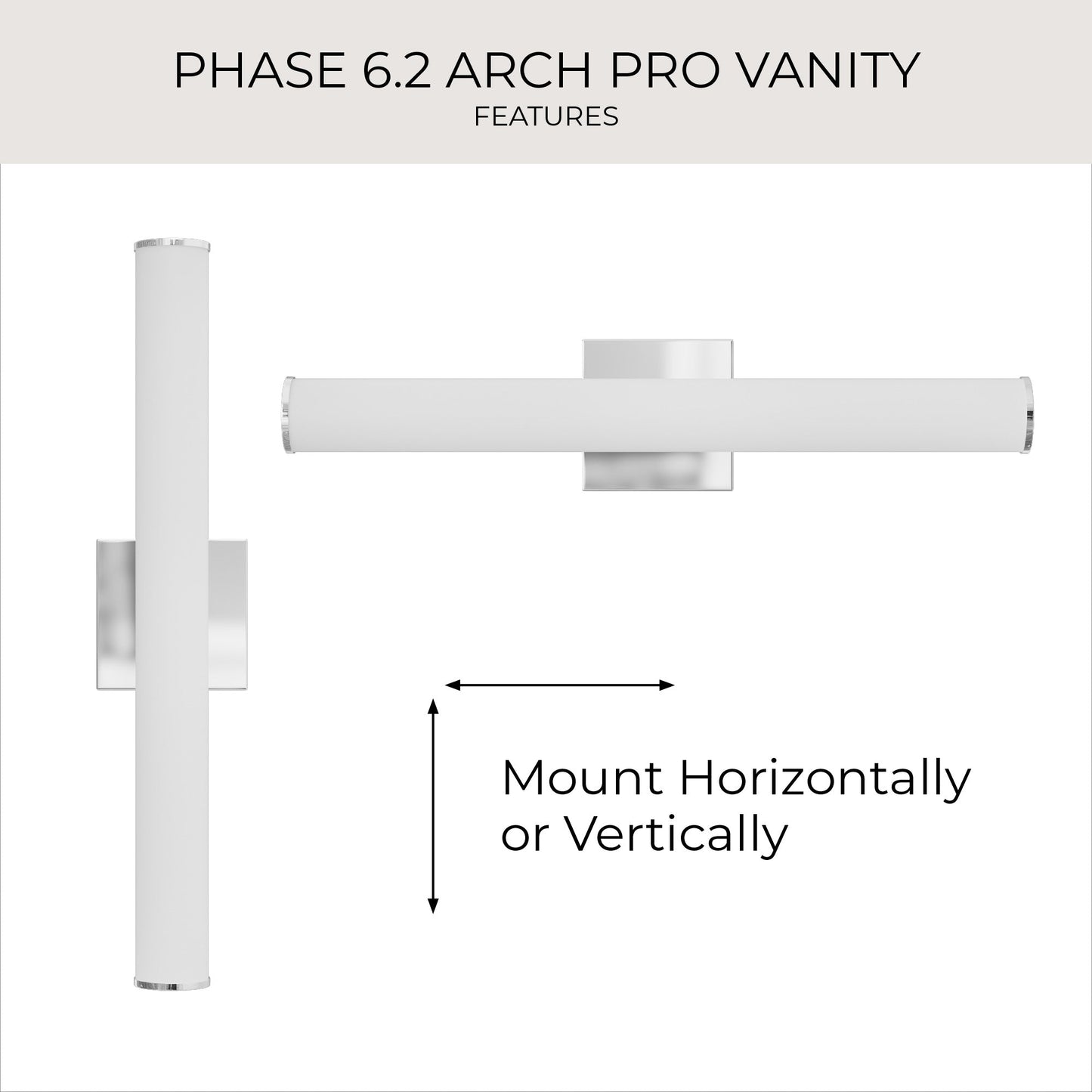 Progress Lighting P300553-015-CS Phase 6.2 LED 24 inch Polished Chrome Linear Bath Vanity Wall Light - Features Infographic