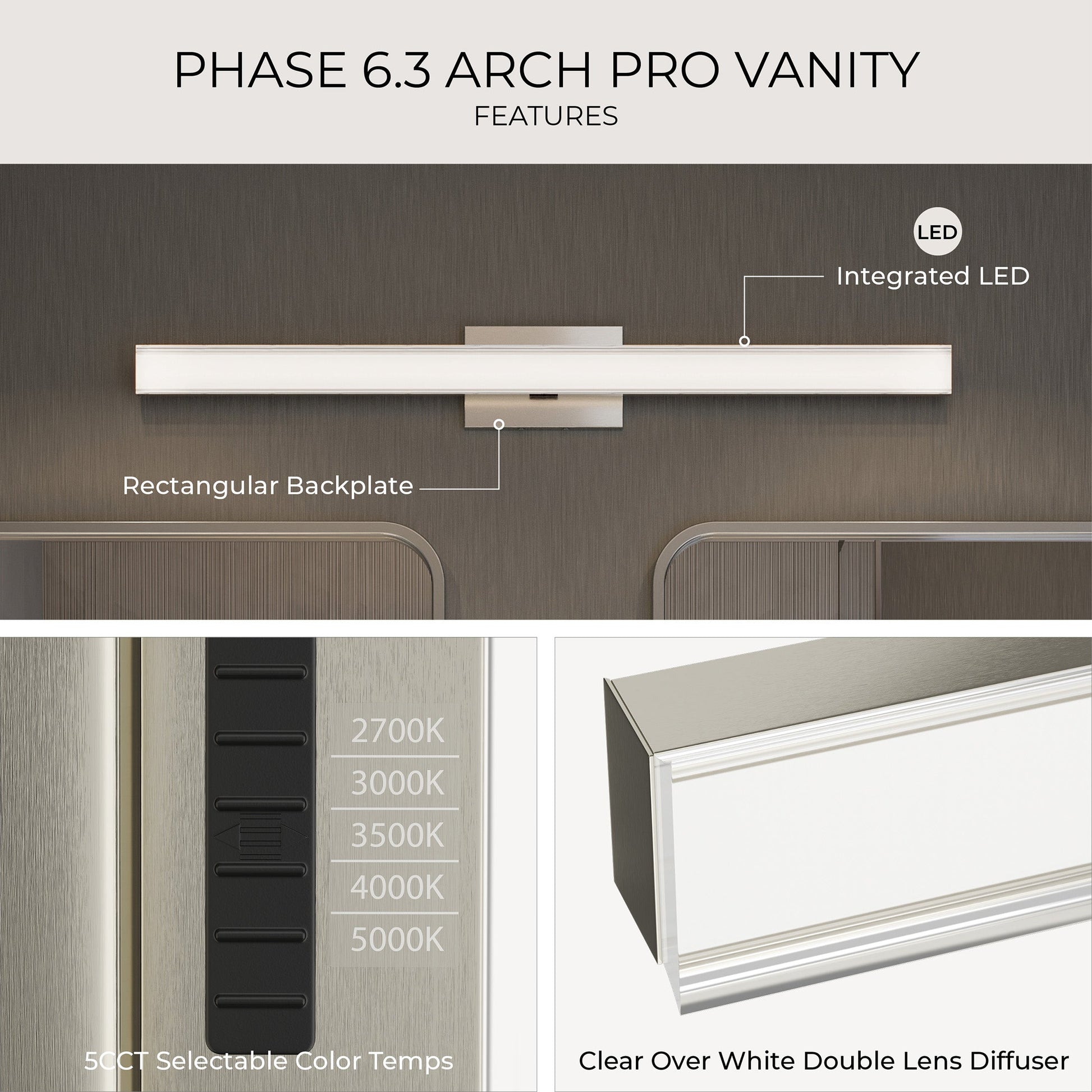 Progress Lighting P300556-009-CS Phase 6.3 LED Linear Vanity Light - Features: Integrated LED, 5CCT Selectable, Clear Over White Double Lens Diffuser
