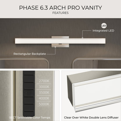 Progress Lighting P300556-009-CS Phase 6.3 LED Linear Vanity Light - Features: Integrated LED, 5CCT Selectable, Clear Over White Double Lens Diffuser