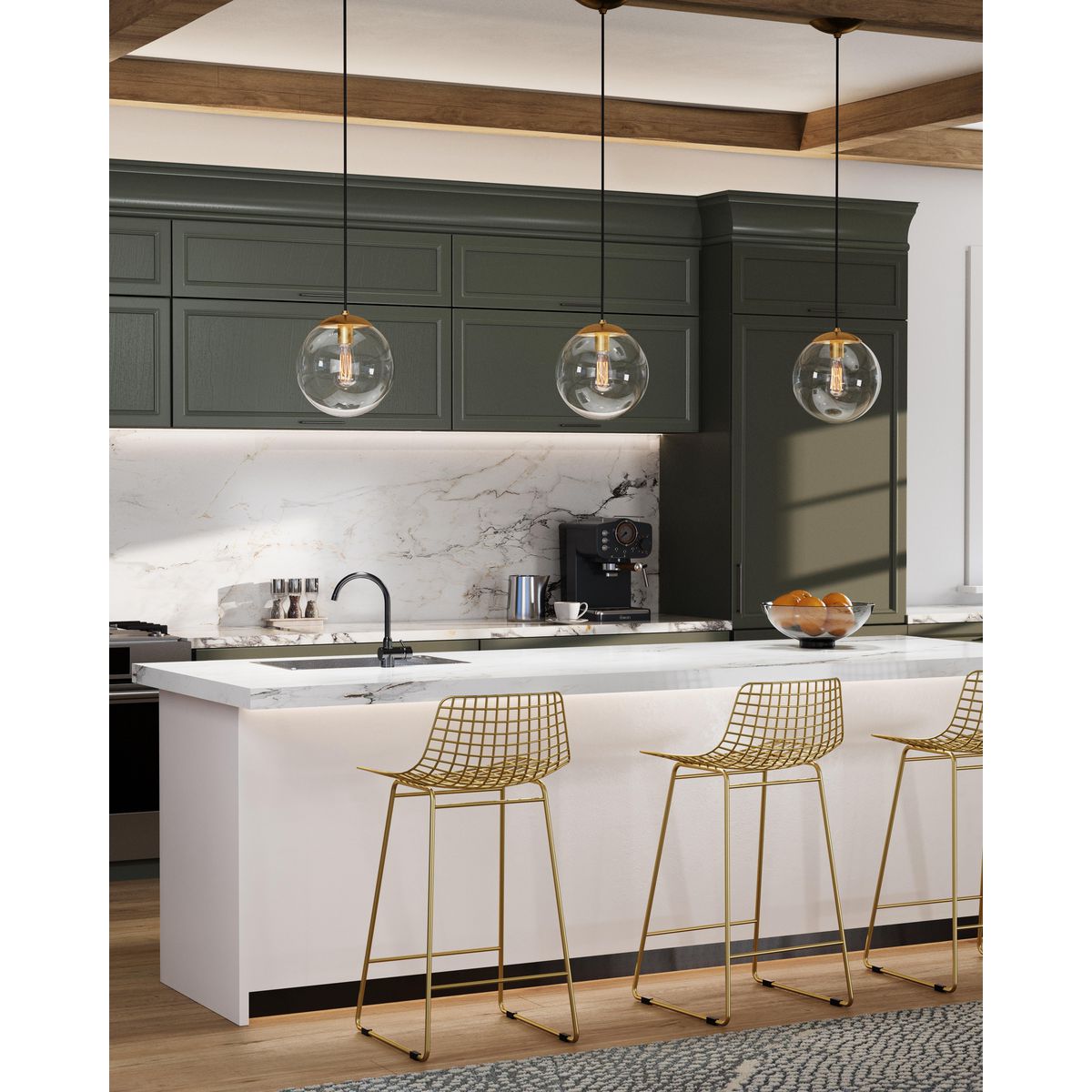 Progress Lighting P500310-109 Atwell Clear Glass Globe Pendant Light Shown in Kitchen Application