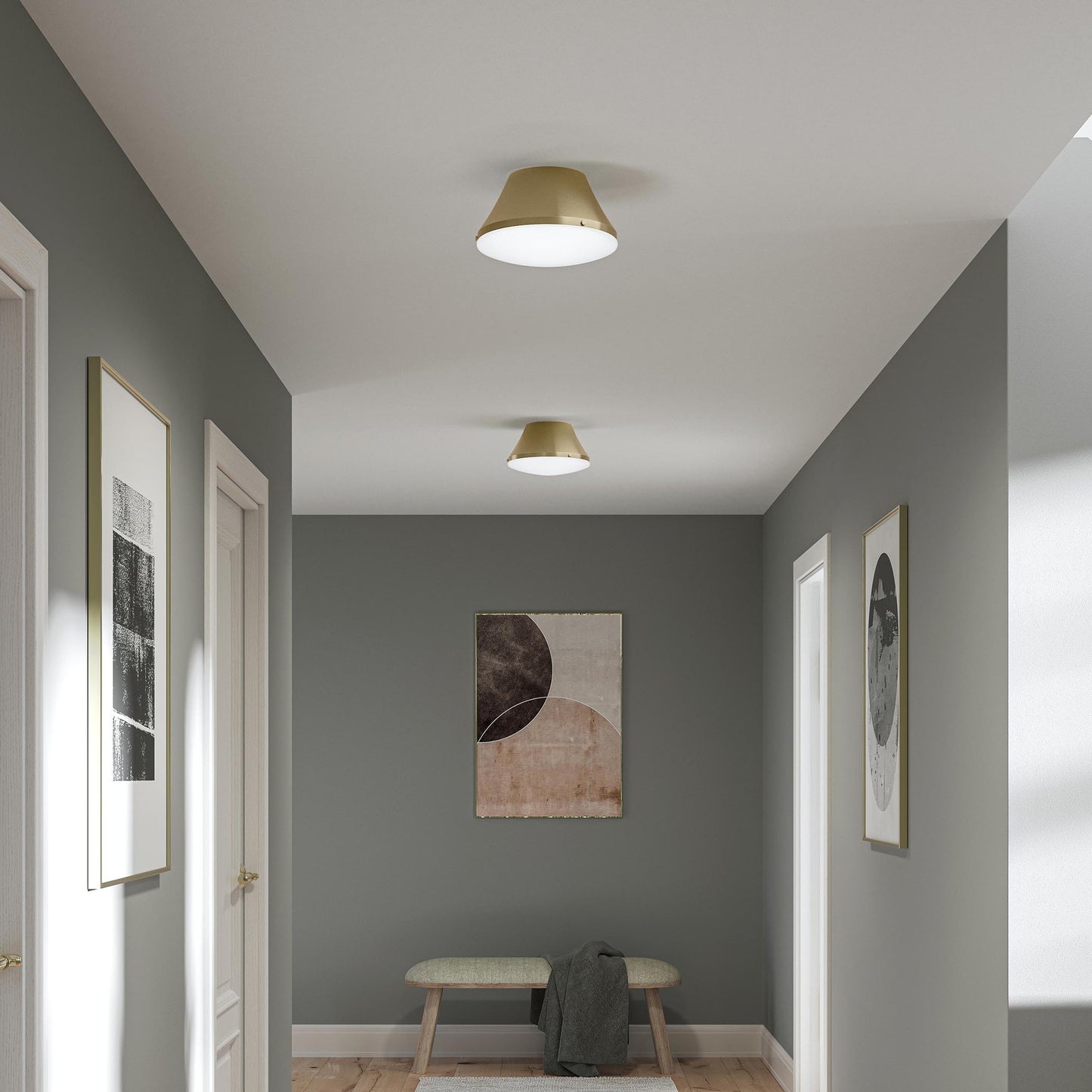 Progress Lighting P350305-191 Avra Brushed Gold Flush Mount - Hallway Daytime Lifestyle