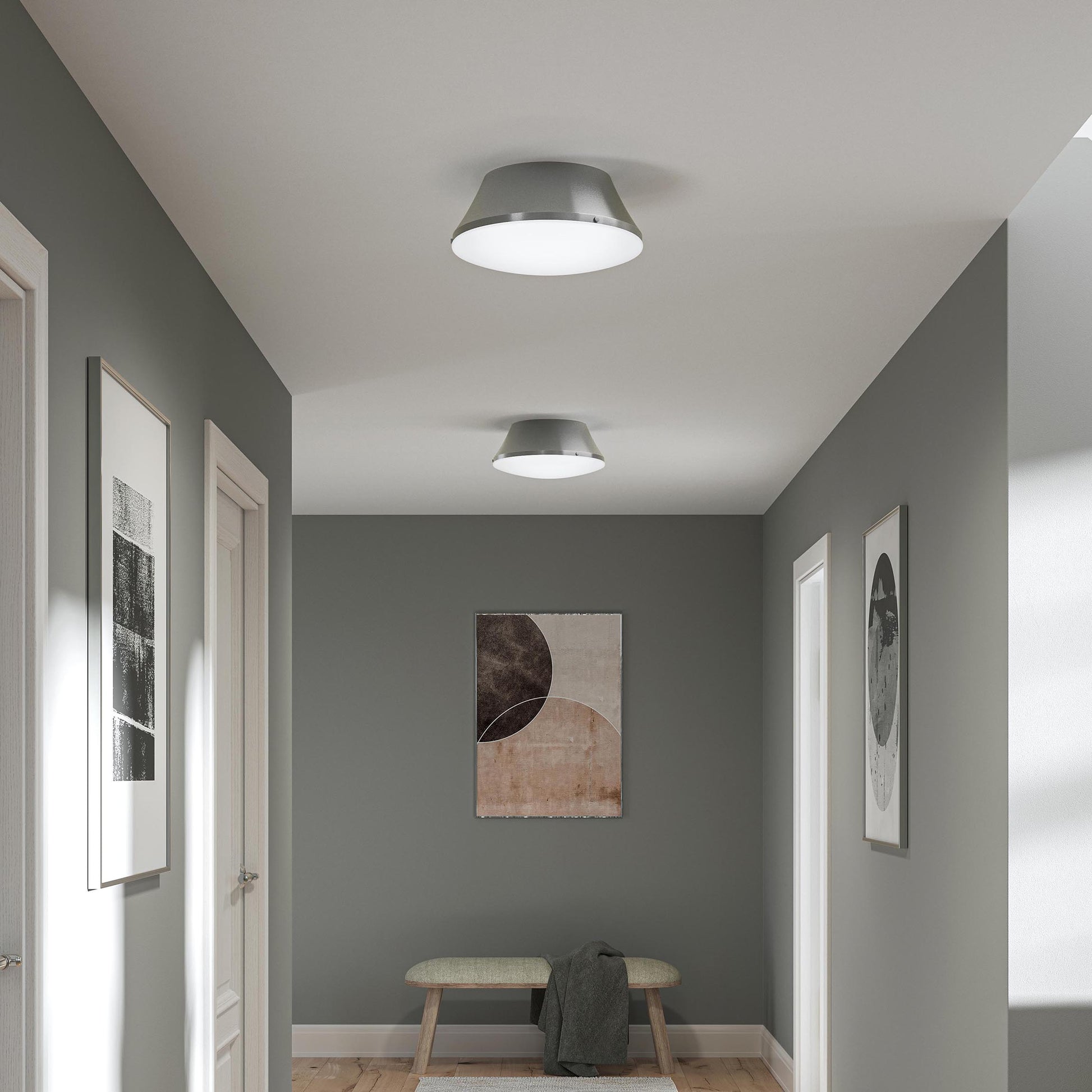 Progress Lighting P350306-009 Avra Brushed Nickel Flush Mount - Hallway Lifestyle Day View