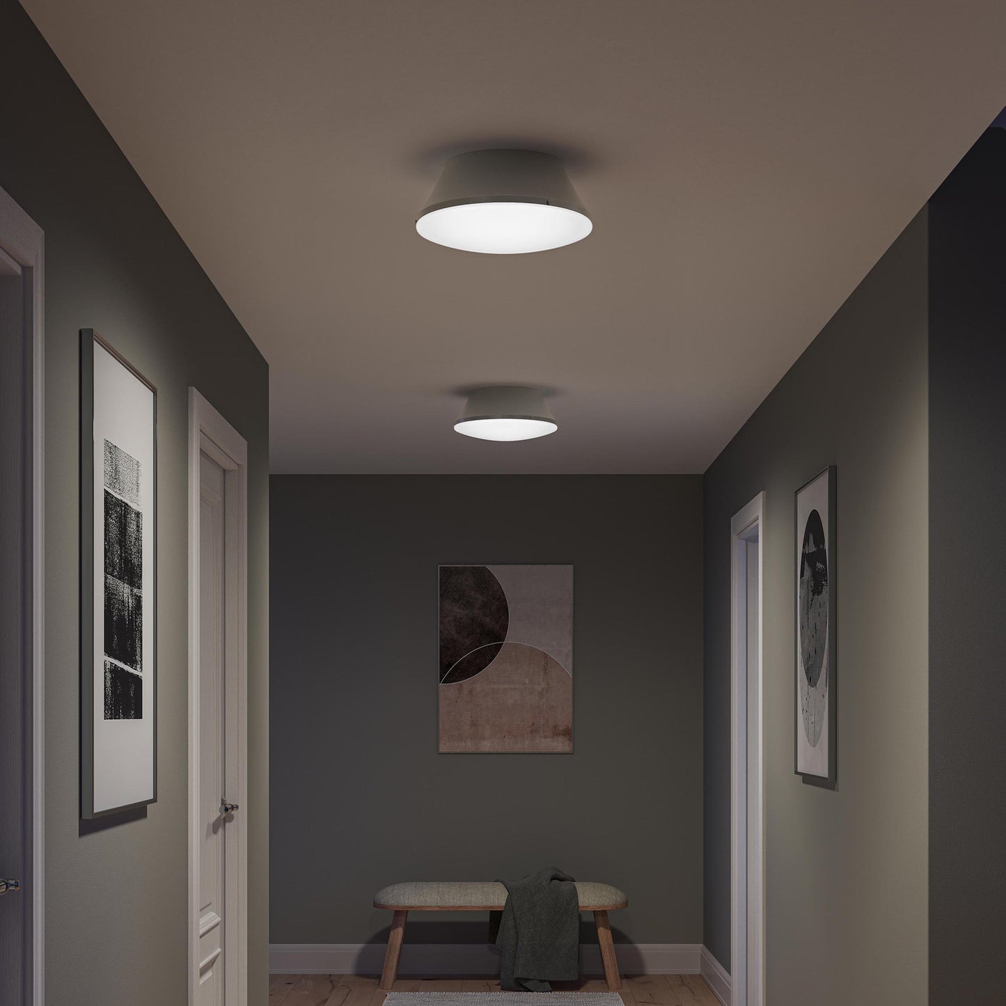 Progress Lighting P350306-009 Avra Brushed Nickel Flush Mount - Hallway Lifestyle Night View
