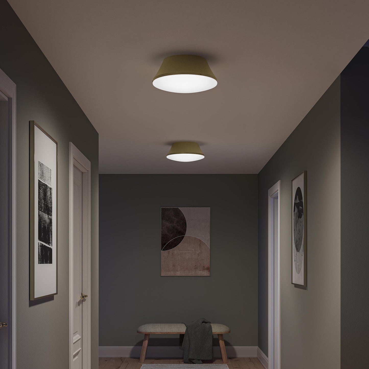 Progress Lighting P350306-191 Avra Brushed Gold Flush Mount - Hallway Night Lifestyle Shot