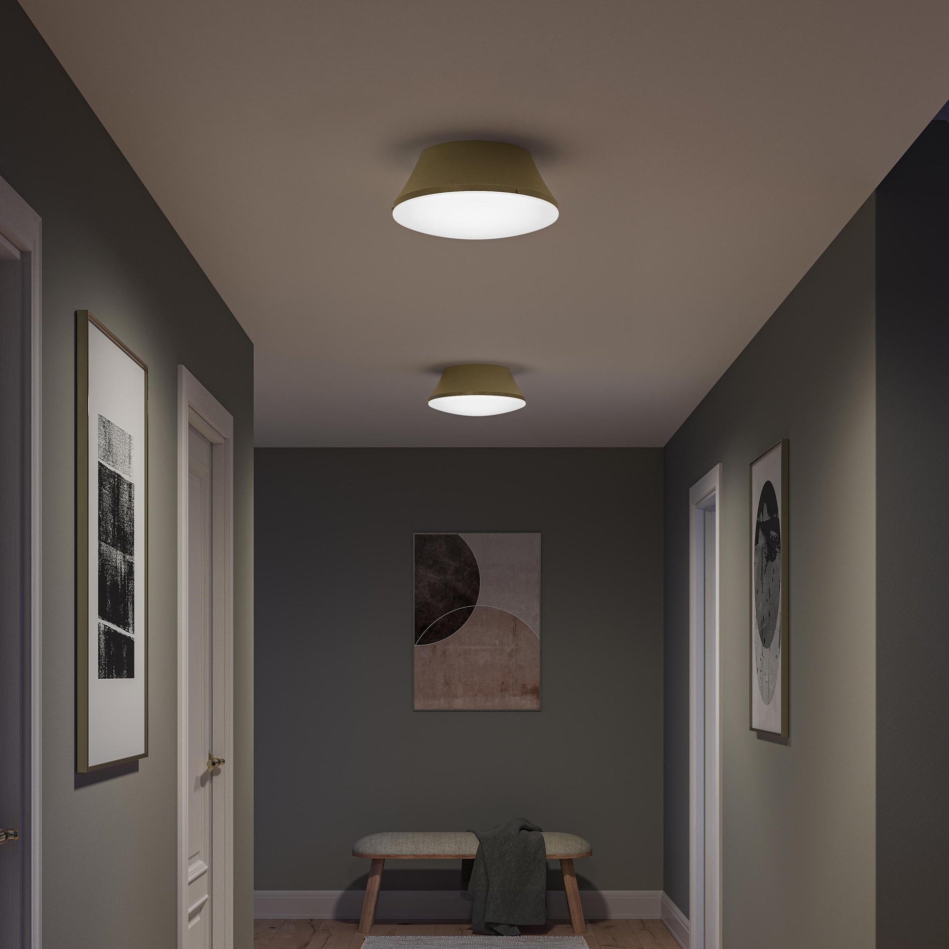 Progress Lighting P350306-191 Avra Brushed Gold Flush Mount - Hallway Night Lifestyle Shot