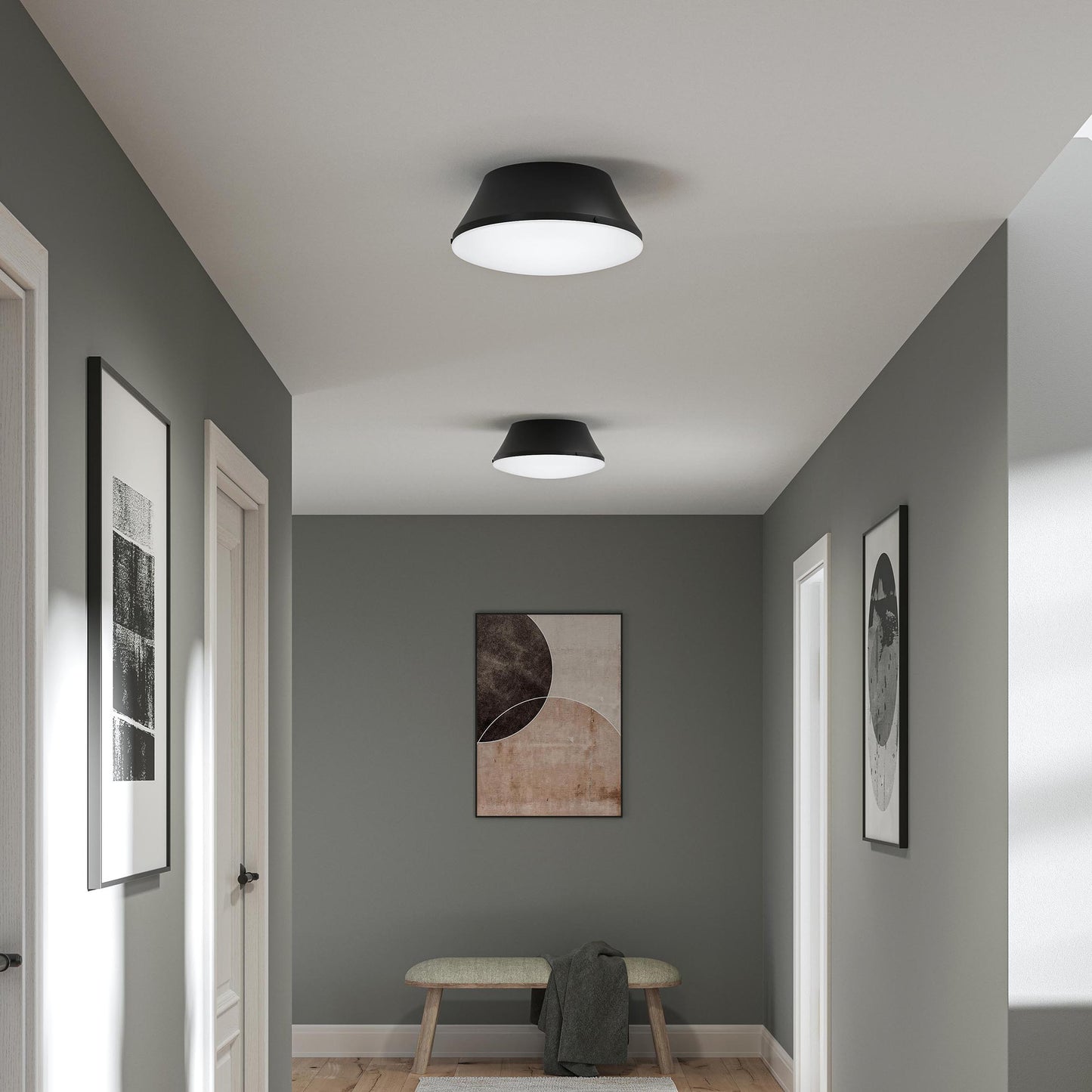 Progress Lighting P350306-31M Avra Flush Mount Installed in Hallway - Daytime View