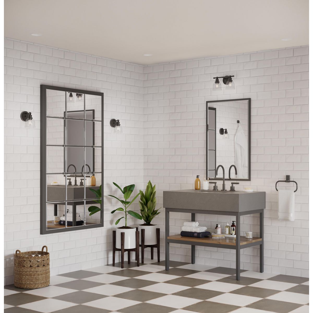 Progress Lighting P300374-31M Ambrose 2 light matte black bath vanity wall light in bathroom setting