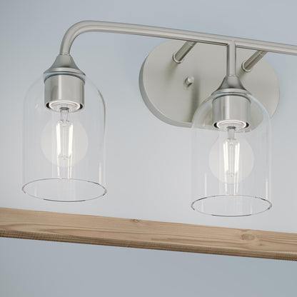 Progress Lighting P300573-009 Ilia 3 Light Brushed Nickel Bath Vanity Wall Light - Close-Up Detail of Clear Glass Shades