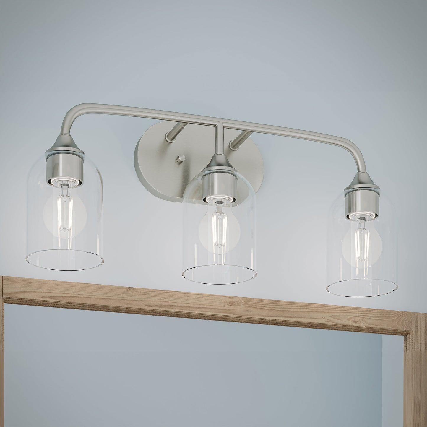 Progress Lighting P300573-009 Ilia 3 Light Brushed Nickel Bath Vanity Wall Light - Upward Facing Application Shot
