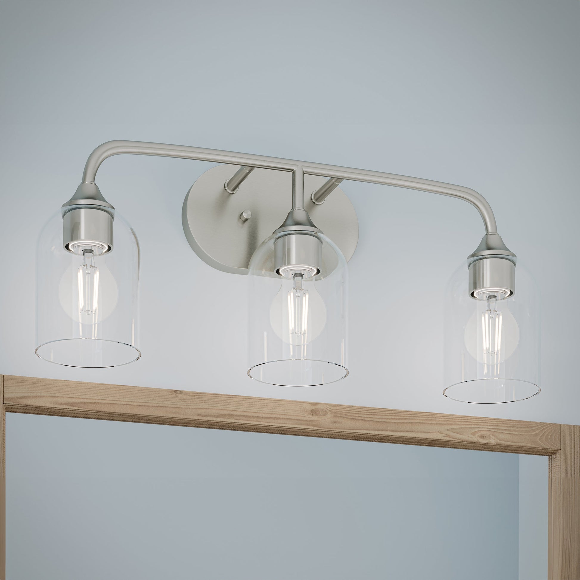 Progress Lighting P300573-009 Ilia 3 Light Brushed Nickel Bath Vanity Wall Light - Upward Facing Application Shot