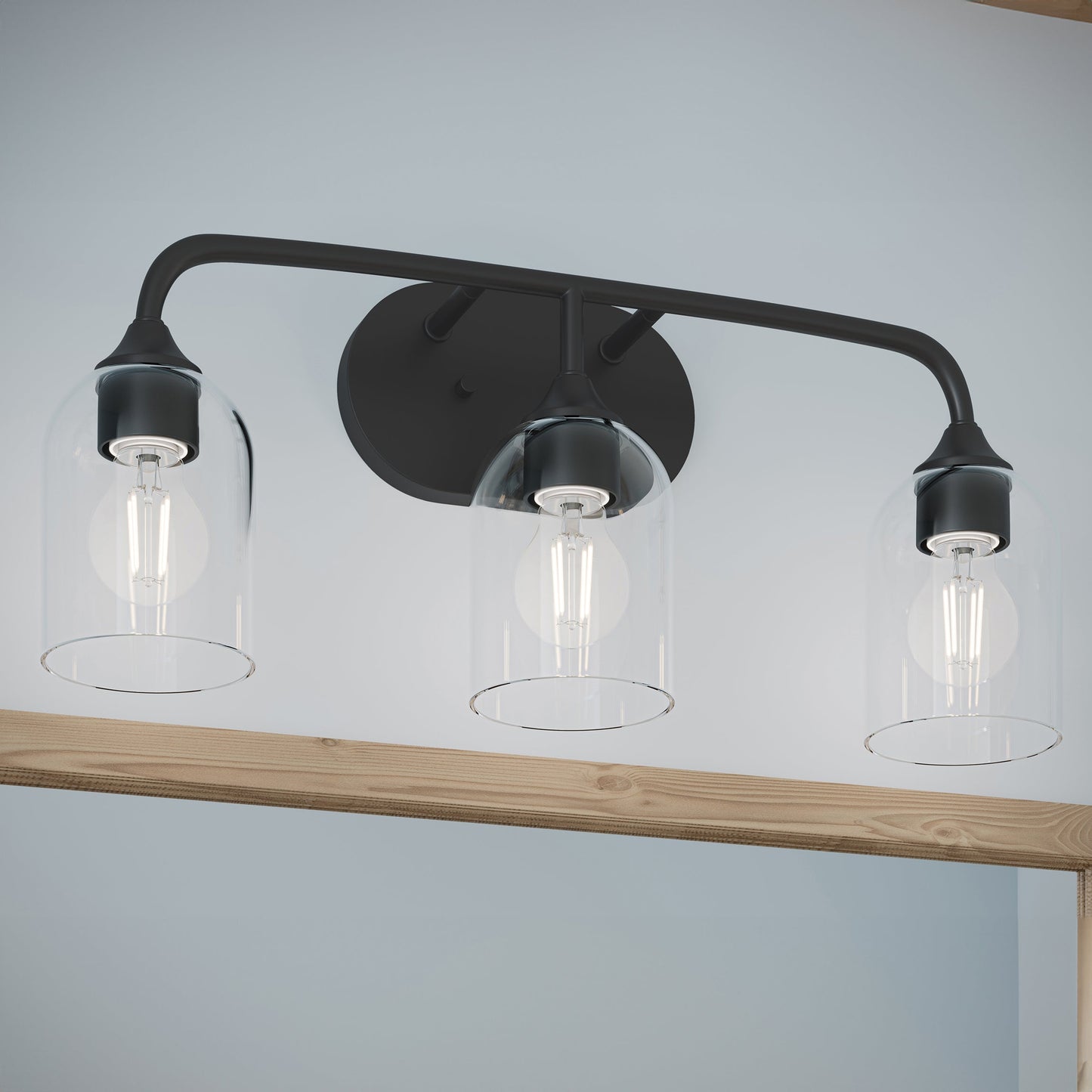 Progress Lighting P300573-31M Ilia 3-Light Matte Black Bath Vanity Wall Light - Lifestyle Application Shot Detail