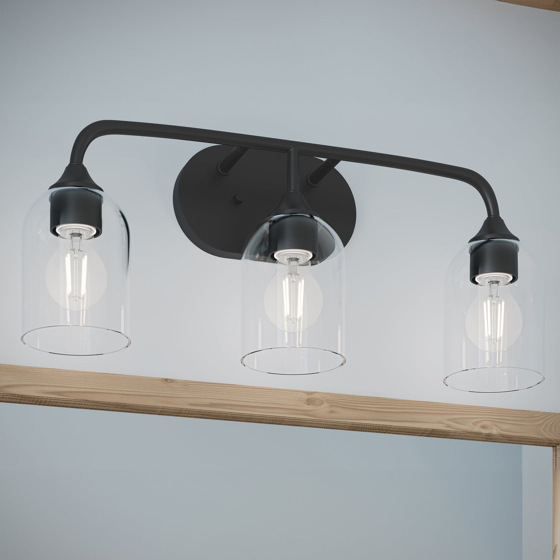 Progress Lighting P300573-31M Ilia 3-Light Matte Black Bath Vanity Wall Light - Lifestyle Application Shot Detail