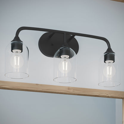 Progress Lighting P300573-31M Ilia 3-Light Matte Black Bath Vanity Wall Light - Lifestyle Application Shot Detail