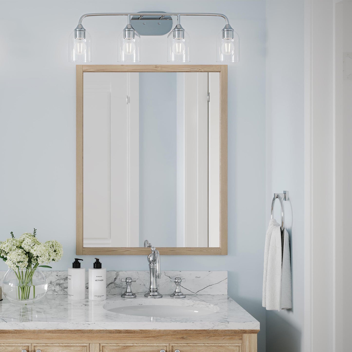 Progress Lighting P300574-015 Ilia 4-Light Polished Chrome Bath Vanity Wall Light - Bathroom Day Lifestyle