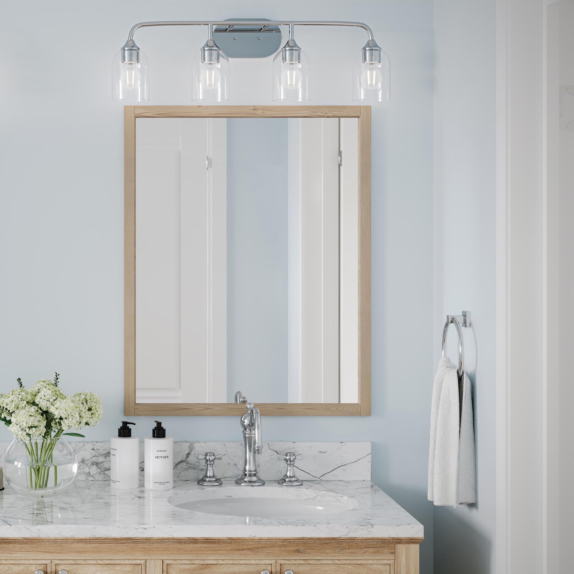 Progress Lighting P300574-015 Ilia 4-Light Polished Chrome Bath Vanity Wall Light - Bathroom Day Lifestyle