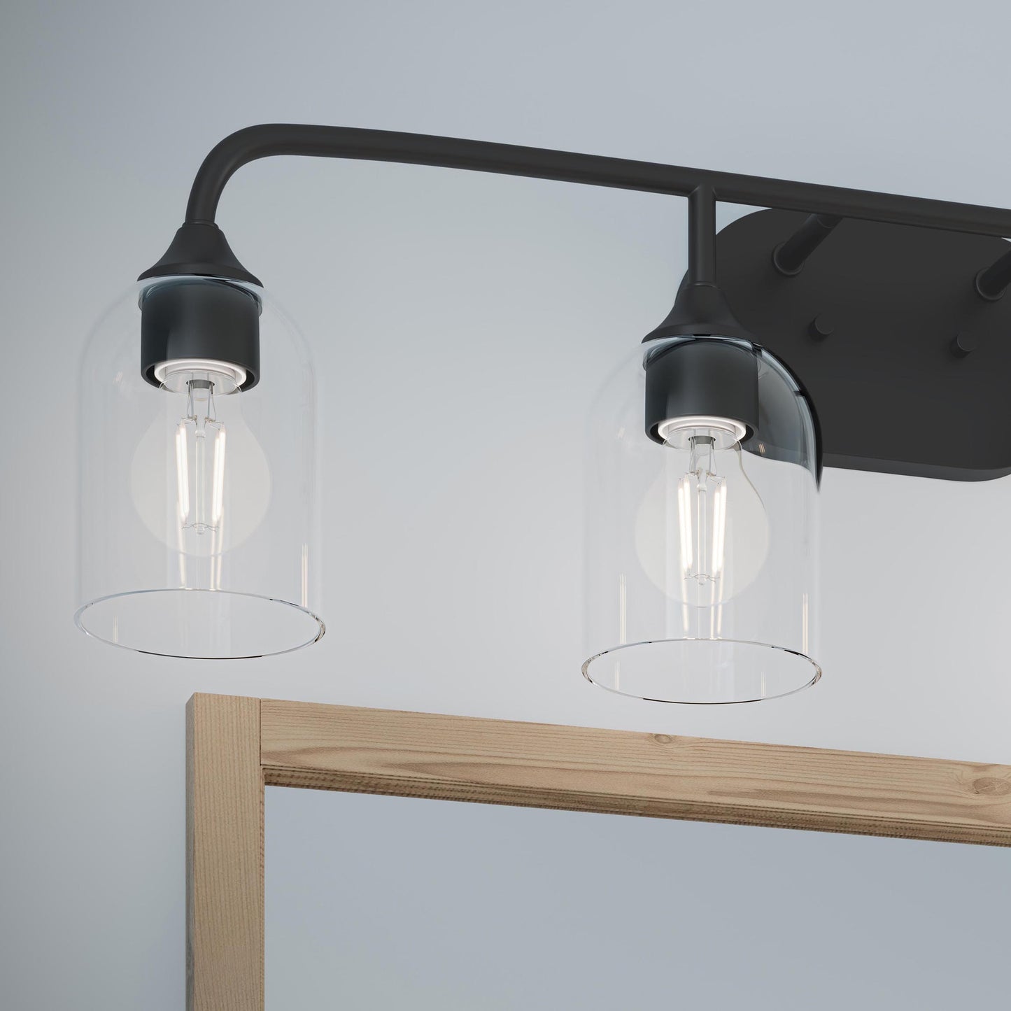 Progress Lighting P300574-31M Ilia 4-Light Matte Black Bath Vanity close-up detail with shades facing down