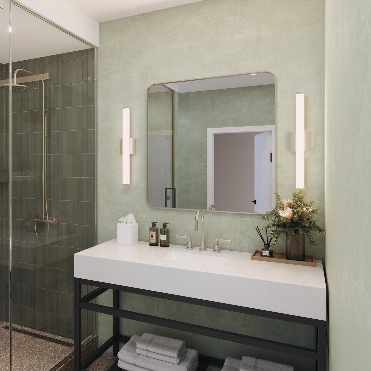 Progress Lighting P300550-009-CS Phase 6.1 LED Linear Vanity Light in Brushed Nickel installed in modern bathroom - daytime scene