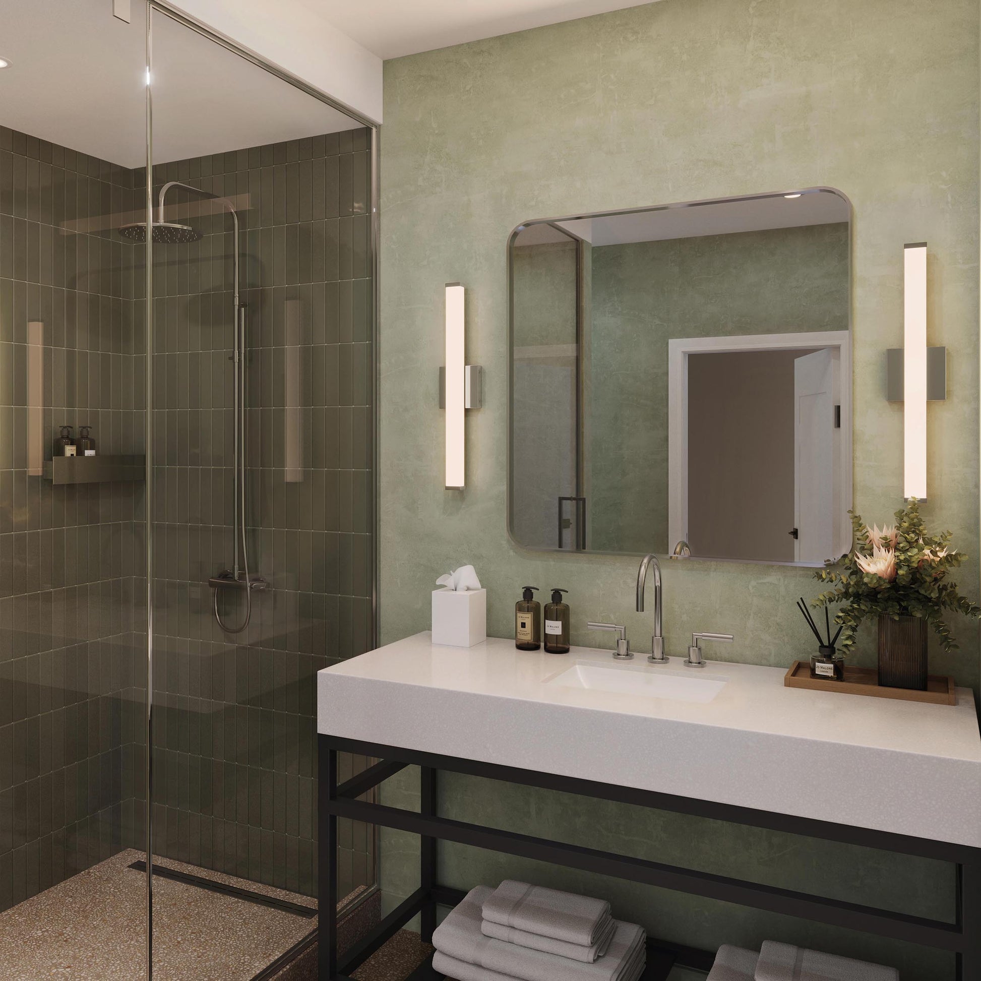 Progress Lighting P300550-015-CS Phase 6.1 LED Linear Bath Vanity Wall Light - Nighttime Bathroom Lifestyle