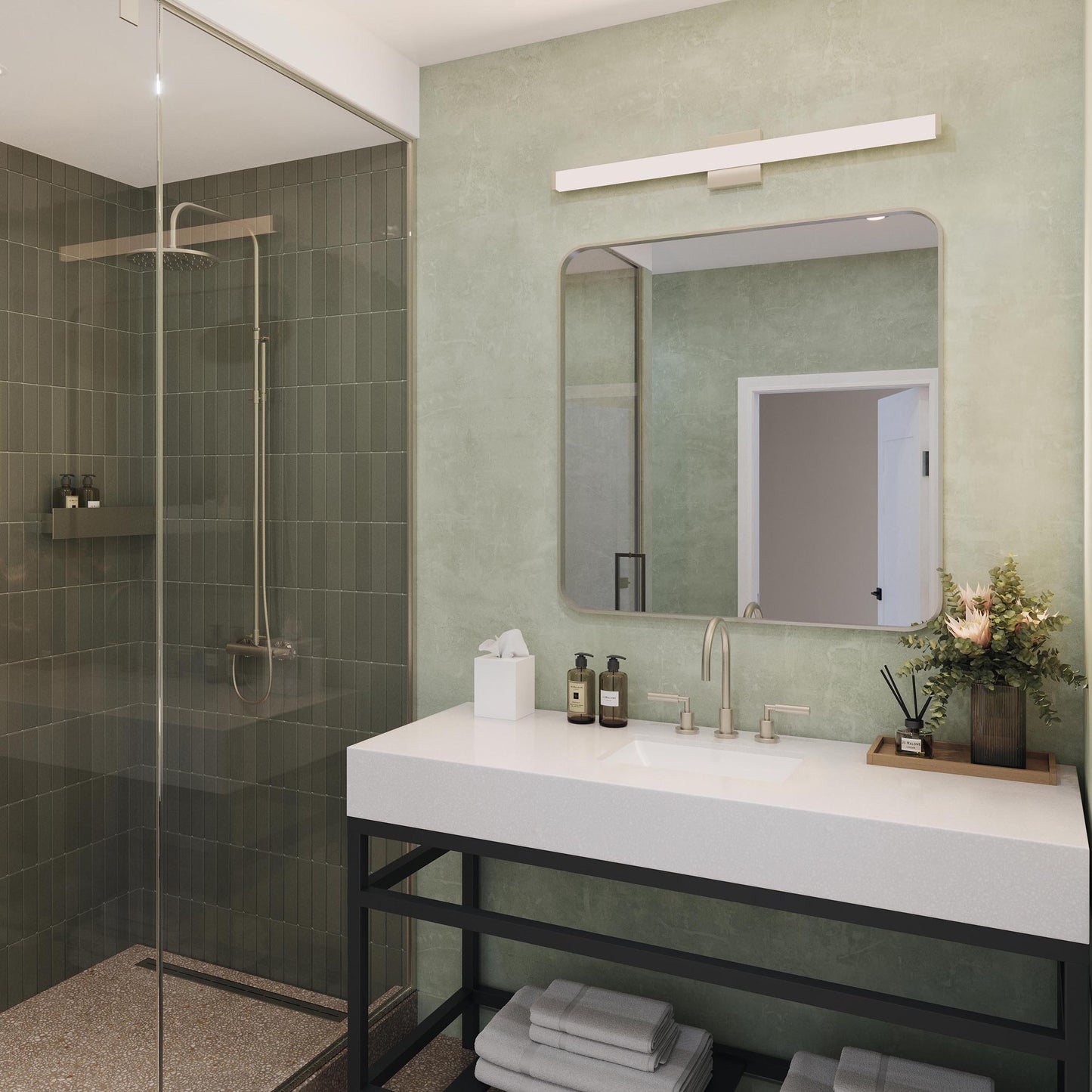 Progress Lighting P300551-009-CS Phase 6.1 LED 36 Inch Brushed Nickel Bath Vanity Wall Light - Lifestyle Bathroom Day Scene