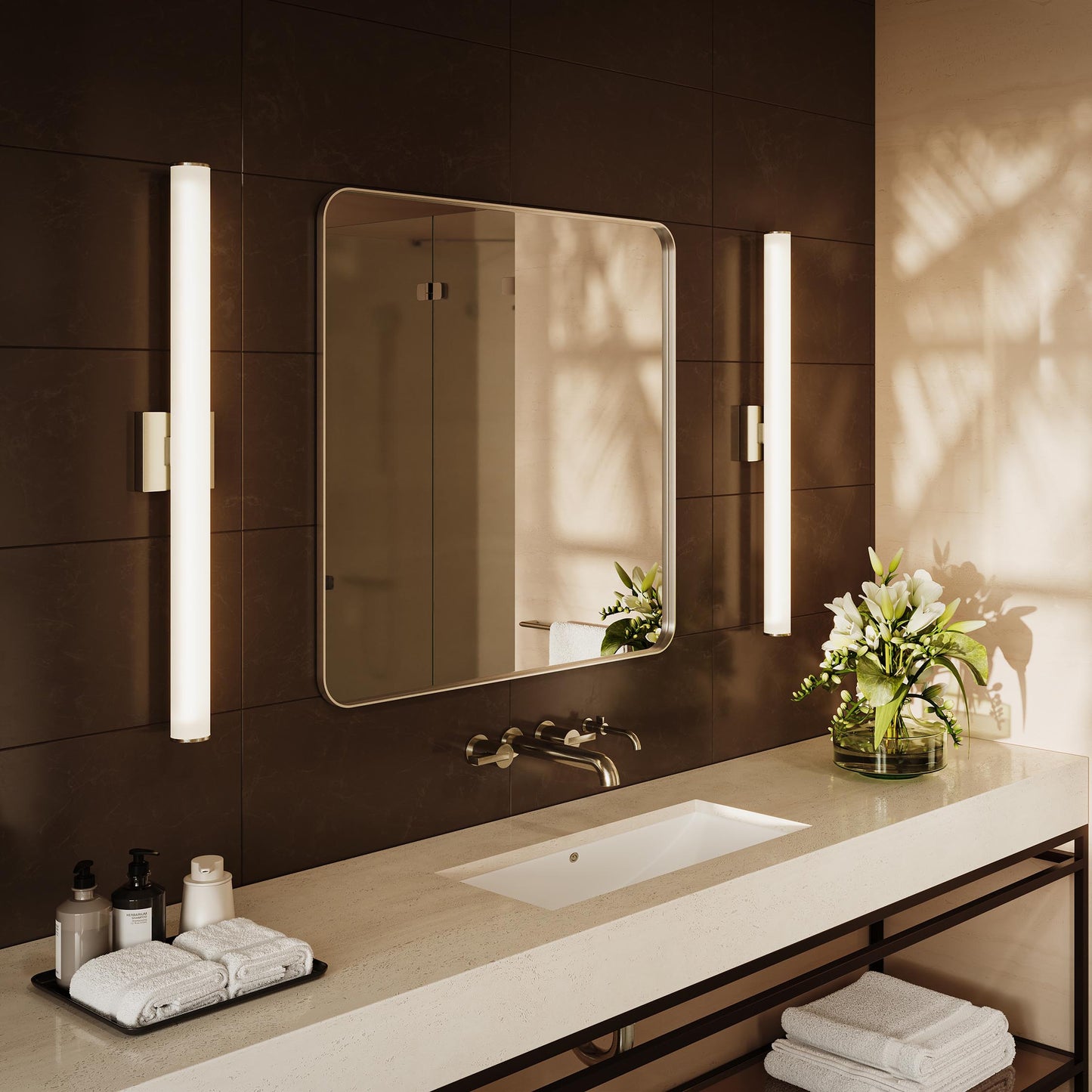 Progress Lighting P300554-009-CS Phase 6.2 LED Linear Vanity Light in Brushed Nickel Bathroom Lifestyle