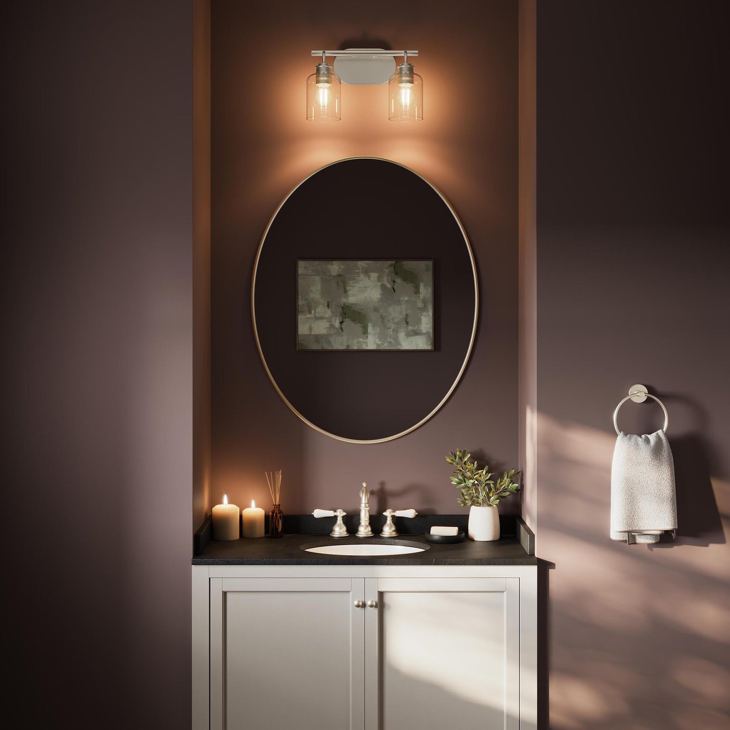 Progress Lighting P300566-009 Reines Bath Vanity Light in Brushed Nickel - Daytime Bathroom Lifestyle