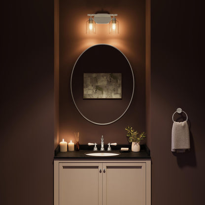 Progress Lighting P300566-009 Reines Bath Vanity Light in Brushed Nickel - Nighttime Bathroom Lifestyle