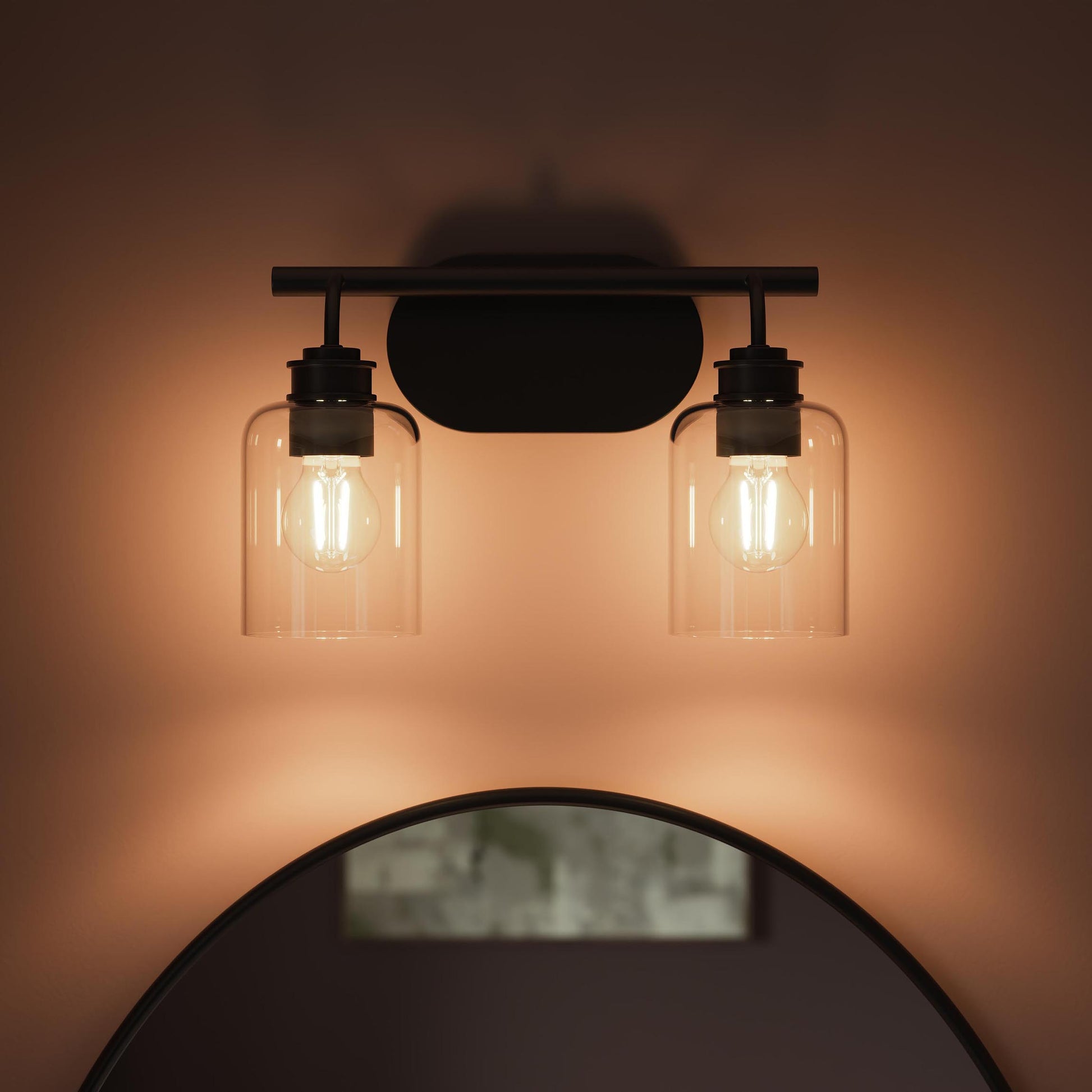 Progress Lighting P300566-31M Reines 2 Light Matte Black Bath Vanity Wall Light - Detail Close-Up Lit
