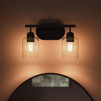 Progress Lighting P300566-31M Reines 2 Light Matte Black Bath Vanity Wall Light - Detail Close-Up Lit