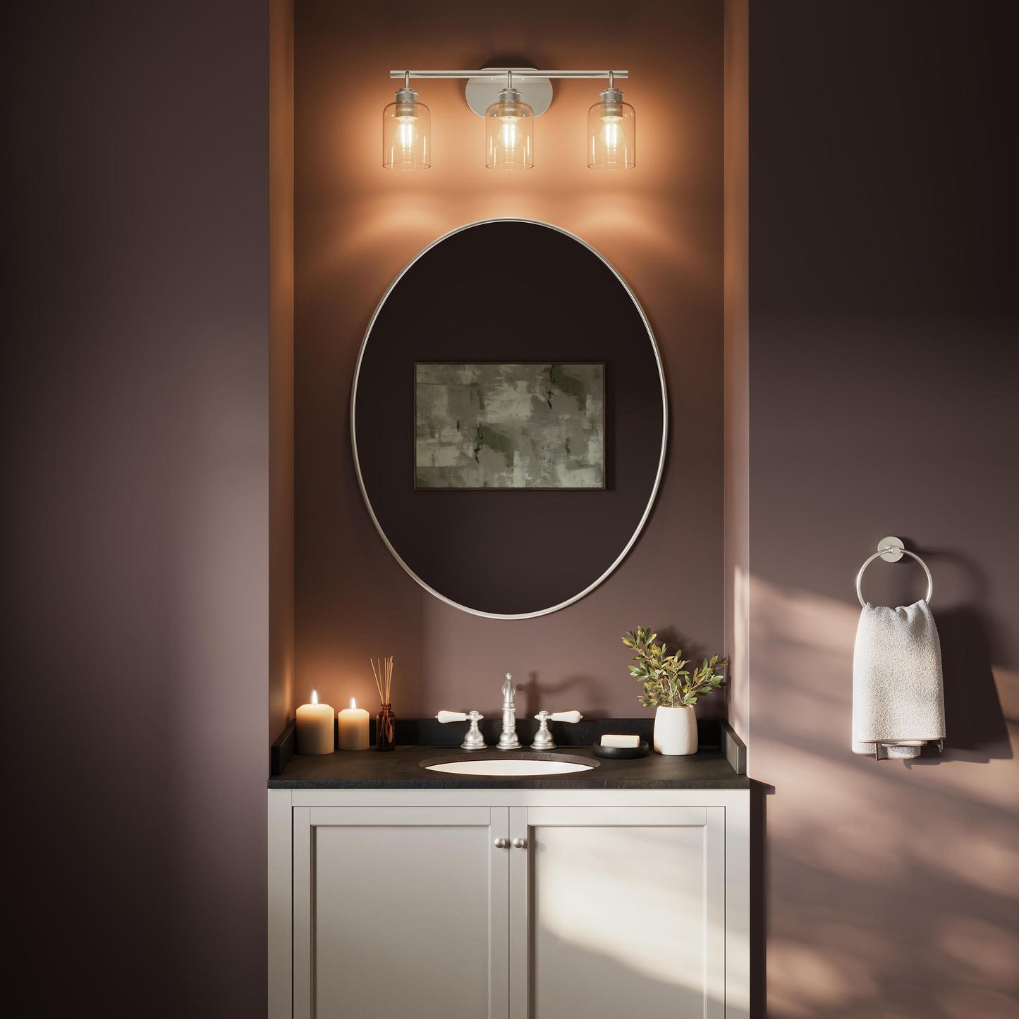 Progress Lighting P300567-009 Reines Bath Vanity Light installed above bathroom mirror - daytime