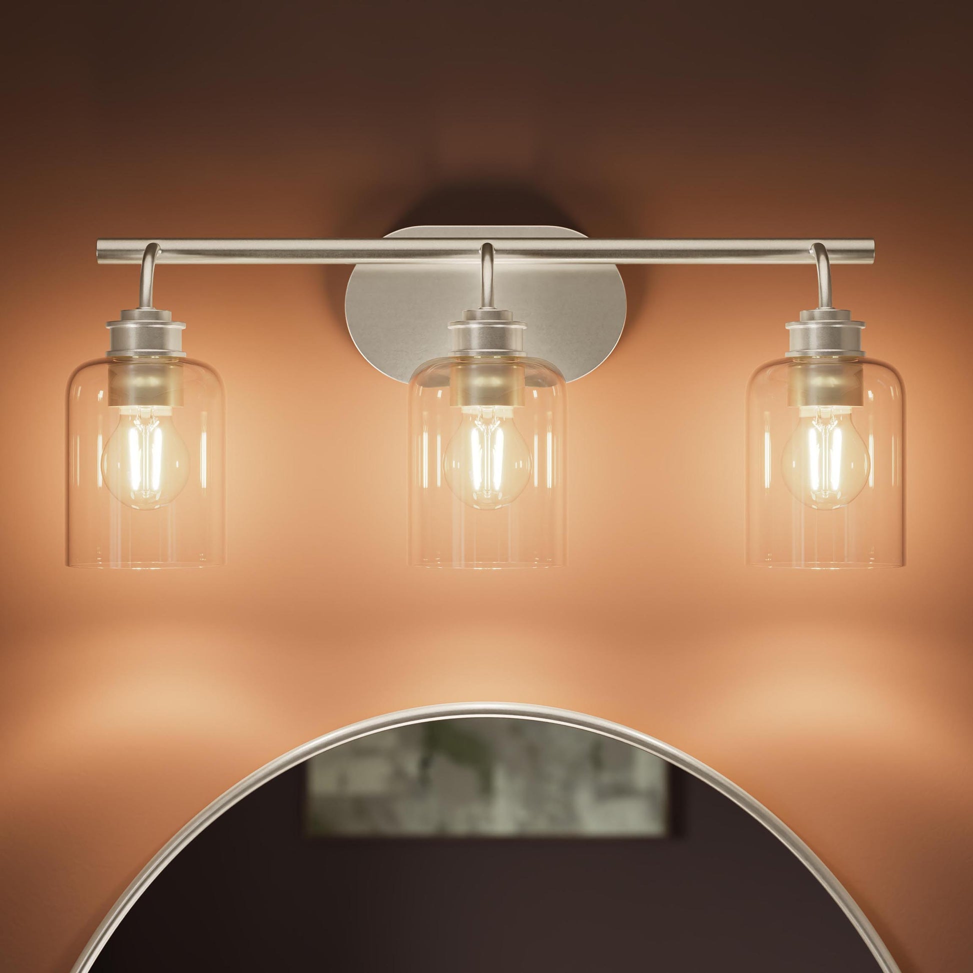 Progress Lighting P300567-009 Reines Bath Vanity Light close-up detail with clear glass shades