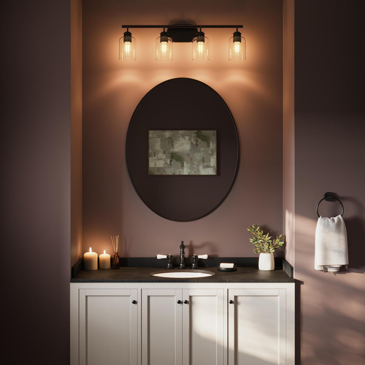 Progress Lighting P300568-31M Reines Matte Black Bath Vanity Wall Light - Bathroom Lifestyle Day View