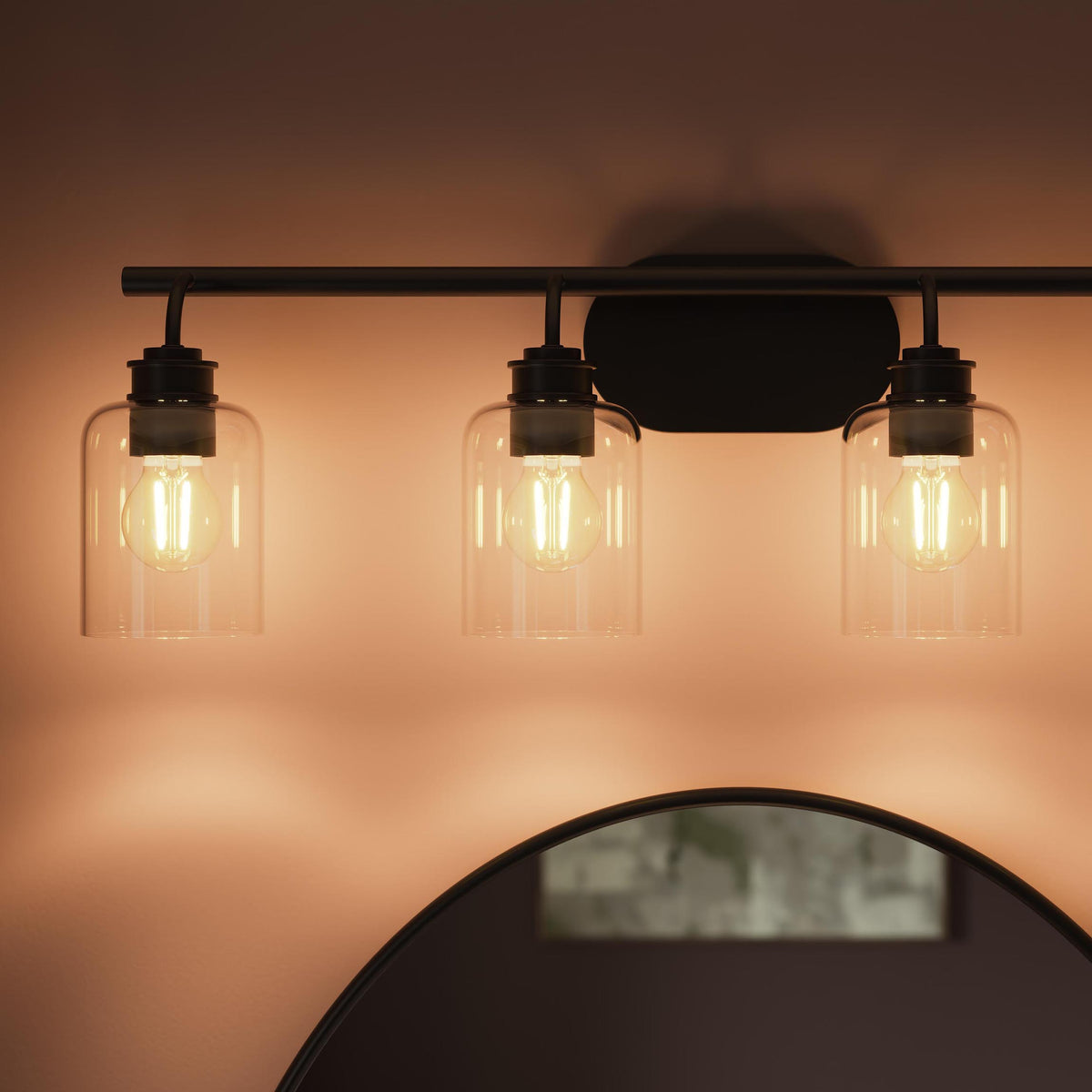 Progress Lighting P300568-31M Reines Matte Black Bath Vanity Wall Light - Illuminated Application Shot