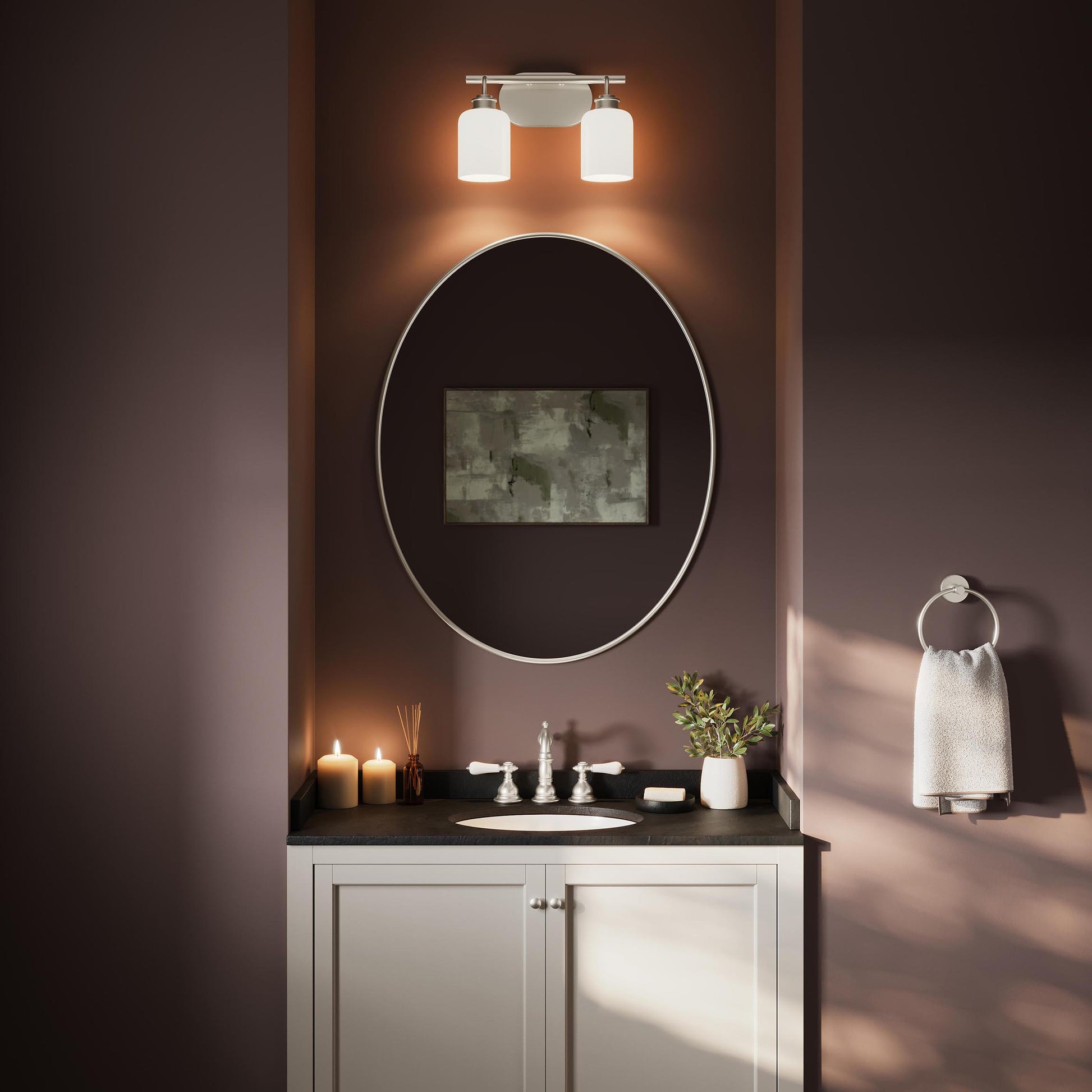 Progress Lighting P300578-009 Reines Bath Vanity Light installed above bathroom mirror - day view